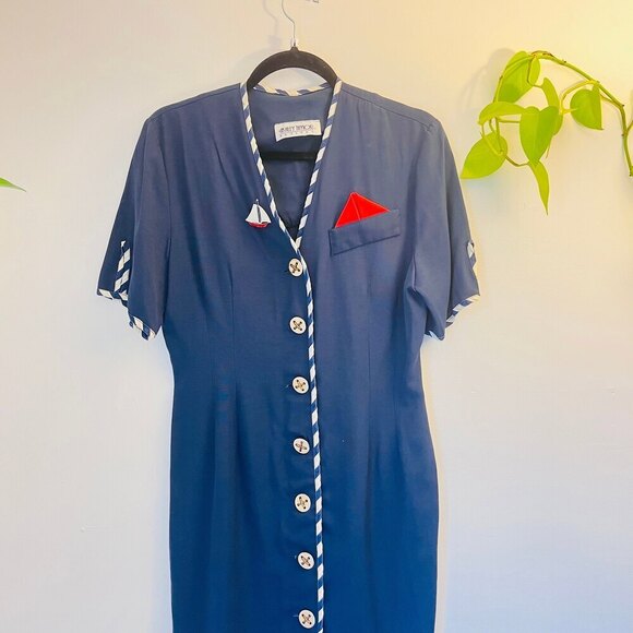 Ashley Taylor Vintage Nautical Dress with Gold Buttons - Size 6 - Picture 3 of 10
